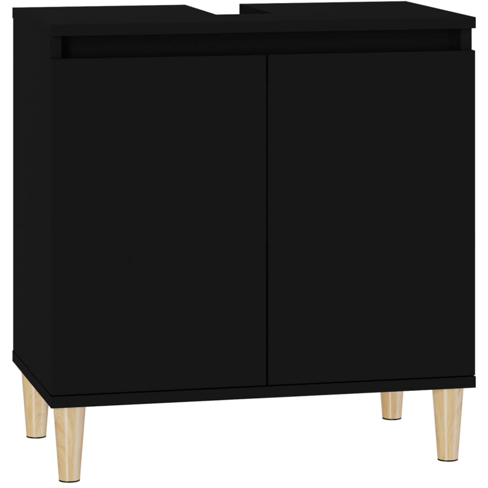 vidaXL 2 Door Black Bathroom Sink Cabinet with Wooden Feet Image 2