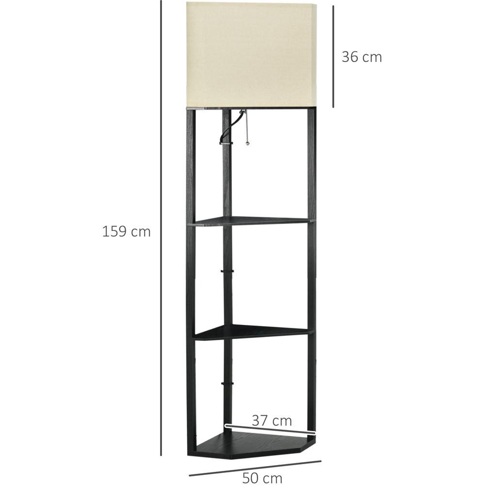 Portland 3 Shelf Black Tall Corner Floor Lamp with Pull Chain Switch Image 7