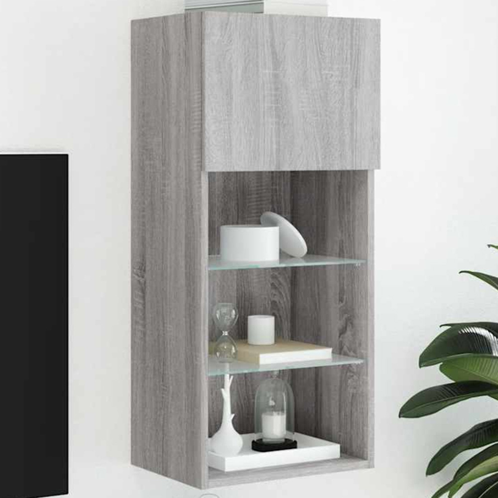 vidaXL Single Door 3 Shelf Grey Sonoma TV Cabinet with LED Lights Image 1