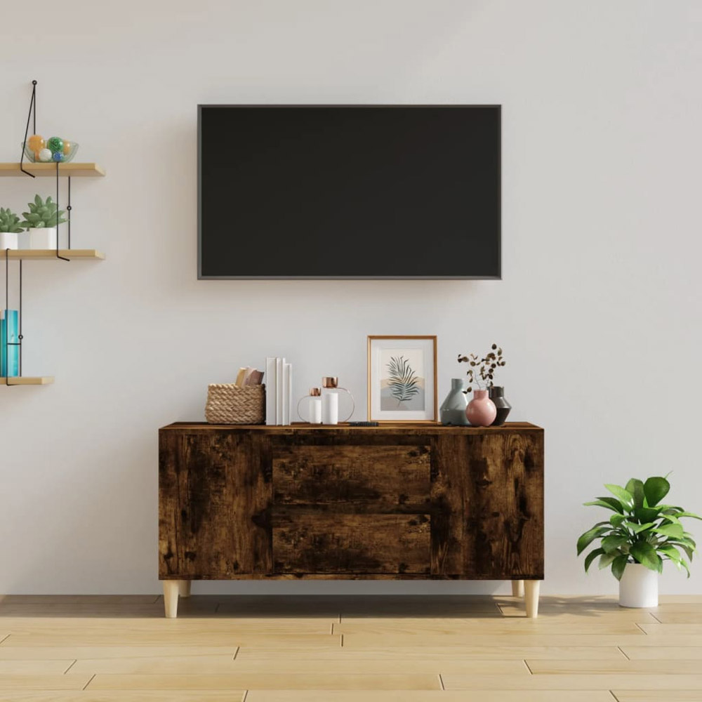 vidaXL 2 Drawer 4 Shelf Smoked Oak TV Cabinet Image 3