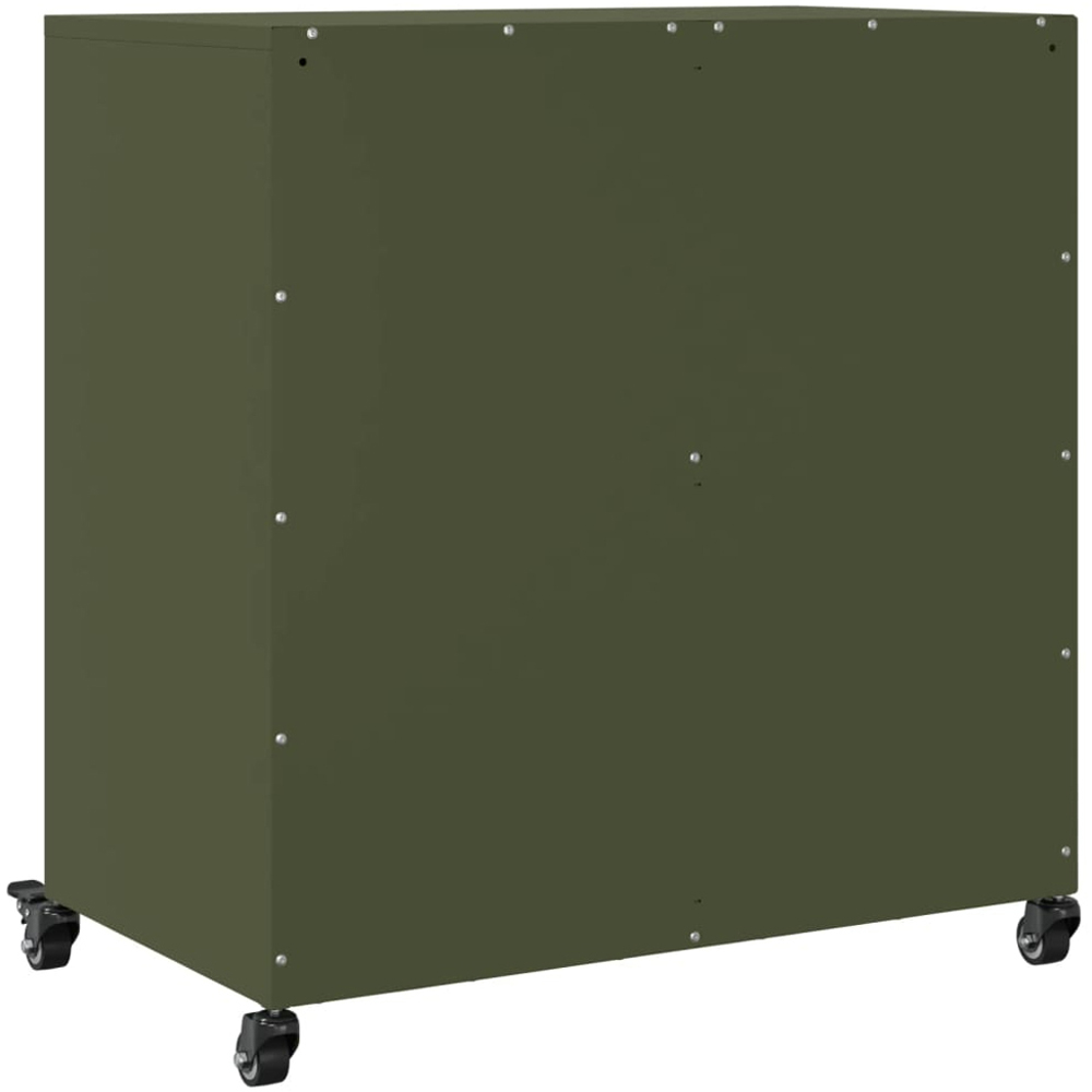 vidaXL 2 Door Olive Green Metal Sideboard with Wheels Image 8
