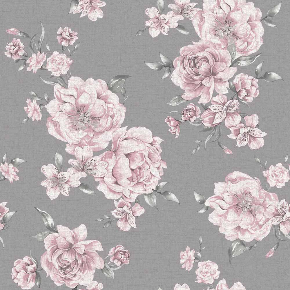 Holden Decor Peony Floral Pink/Dark Grey Wallpaper | Wilko