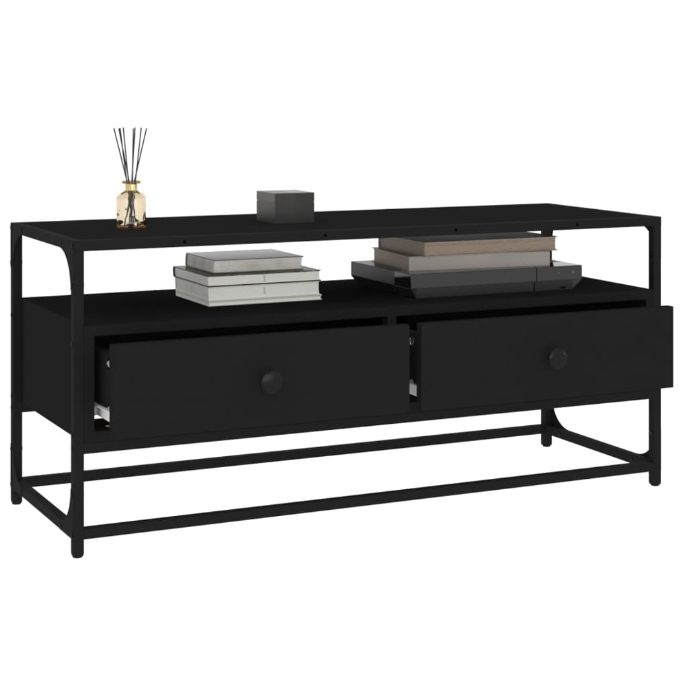 vidaXL 2 Drawer Single Shelf Black TV Cabinet Image 4