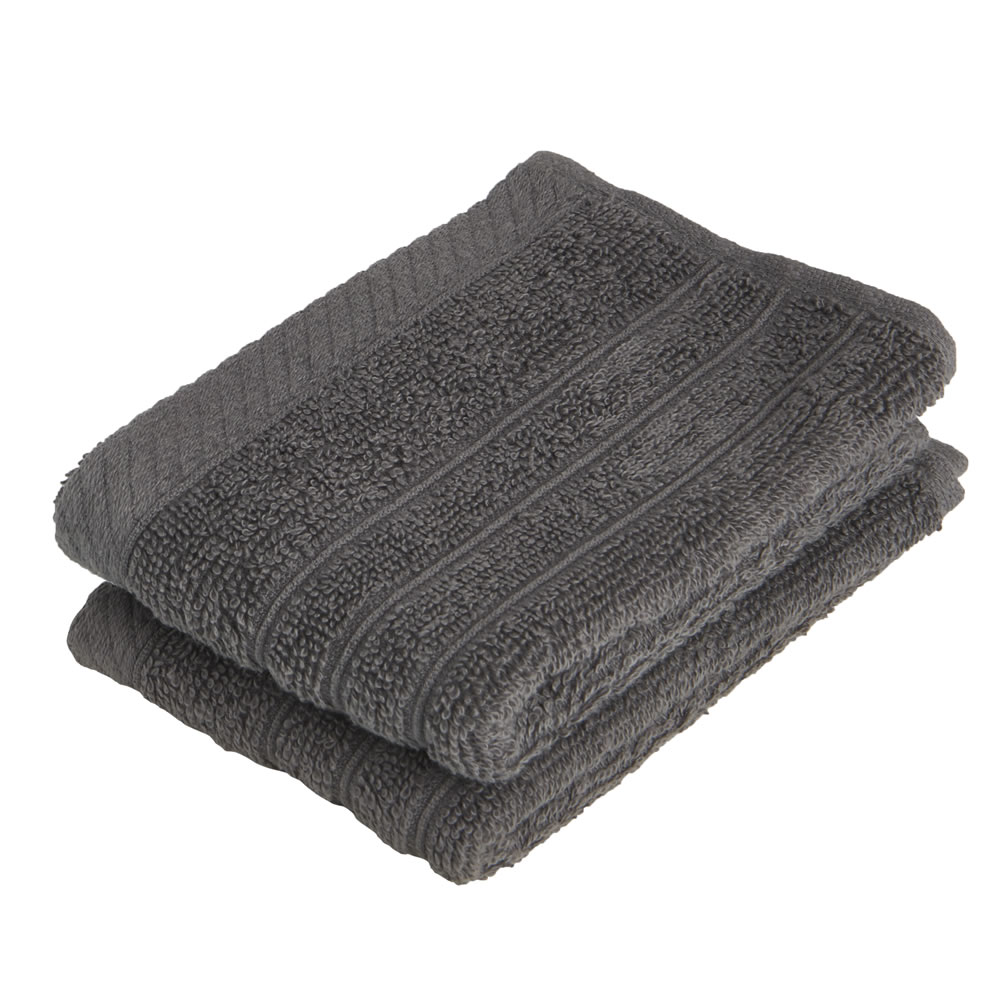 Wilko Charcoal Face Cloths 2 pk Image 1