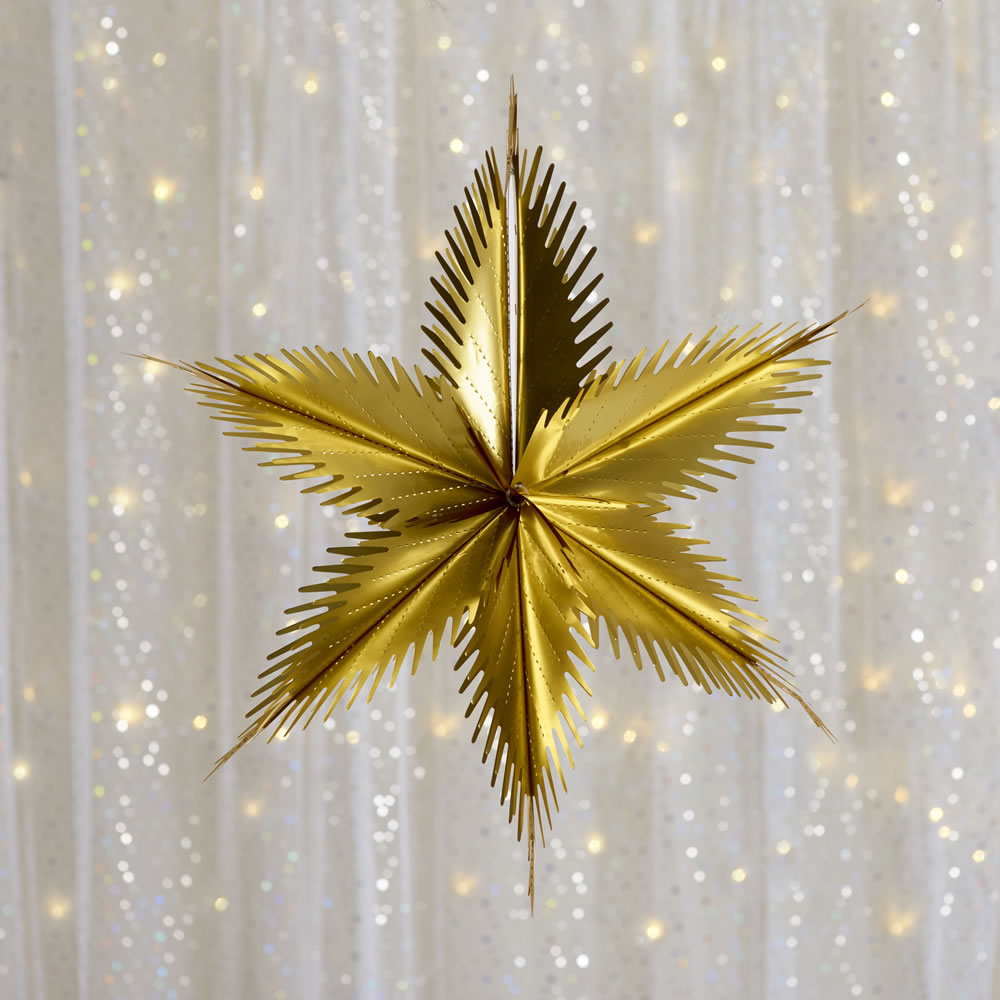 Wilko Vintage Foil Star Gold Christmas Decoration 60 x 60cm Image 1