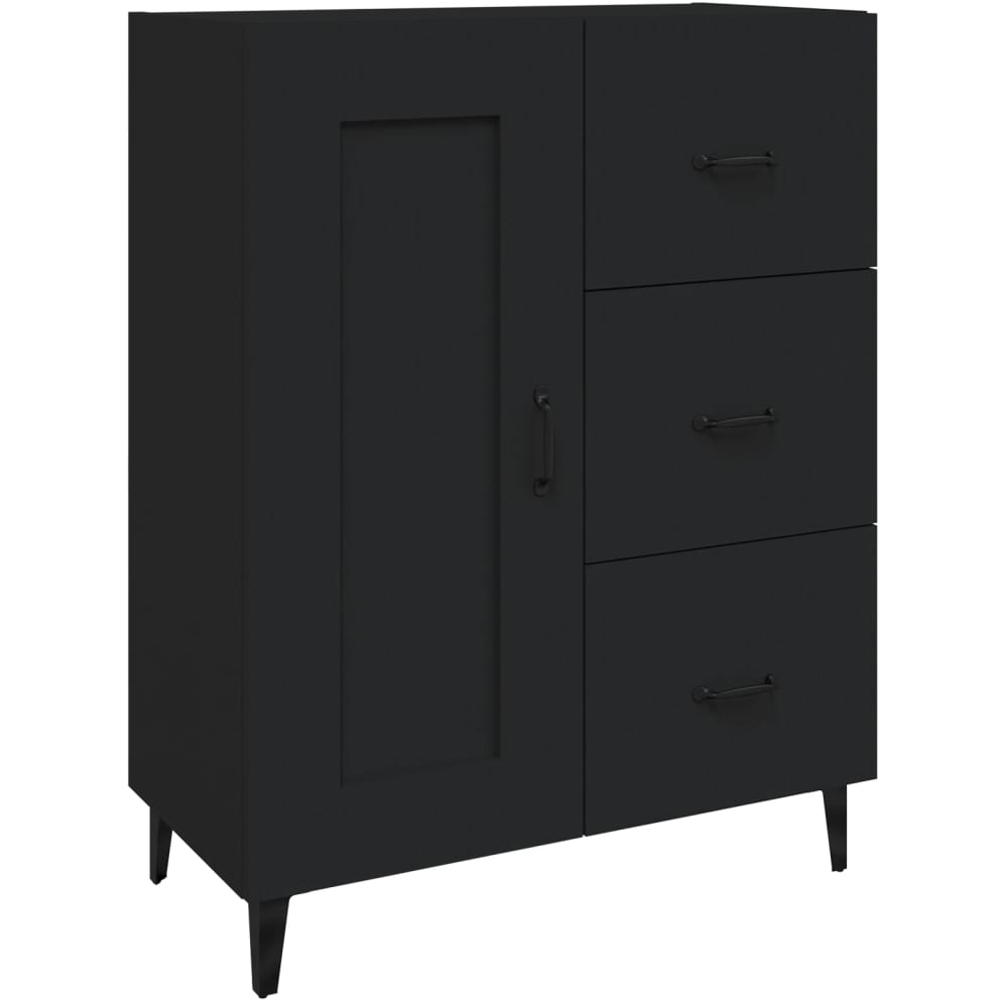 vidaXL Single Door 3 Drawer Black Wooden Sideboard Image 2