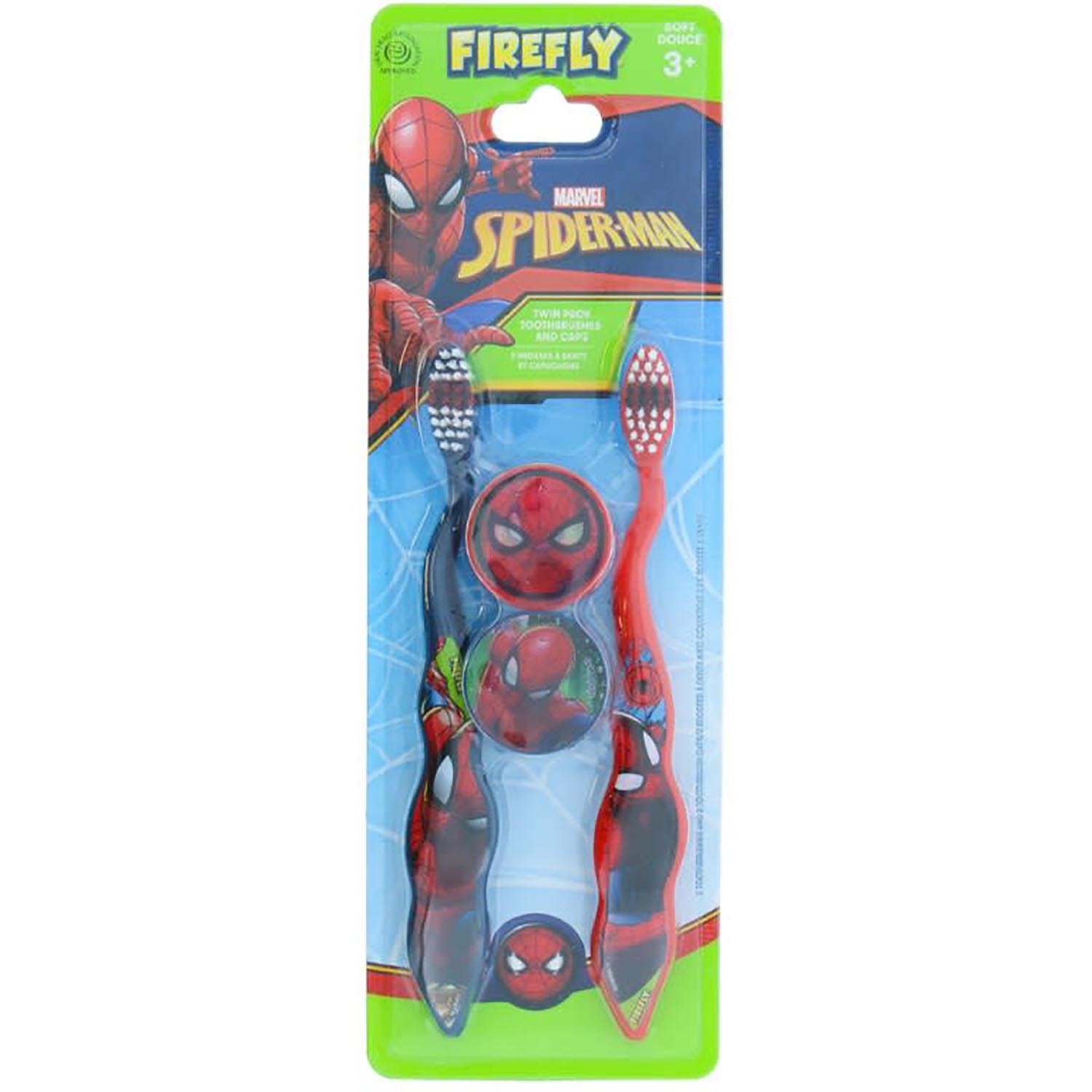 Pack of 2 Spiderman Toothbrushes and Travel Caps - Blue Image