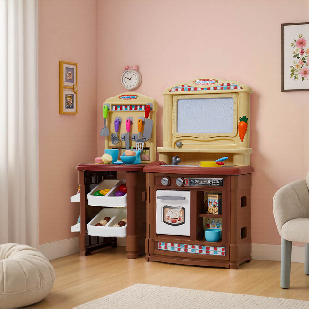 H&O Direct Kids Brown Kitchen Playset with Sound Tap Image 2