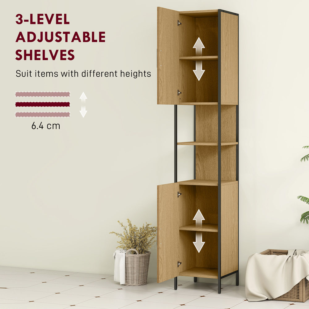 HOMCOM 2 Door 2 Shelf Natural Slim Bathroom Storage Cabinet Image 8