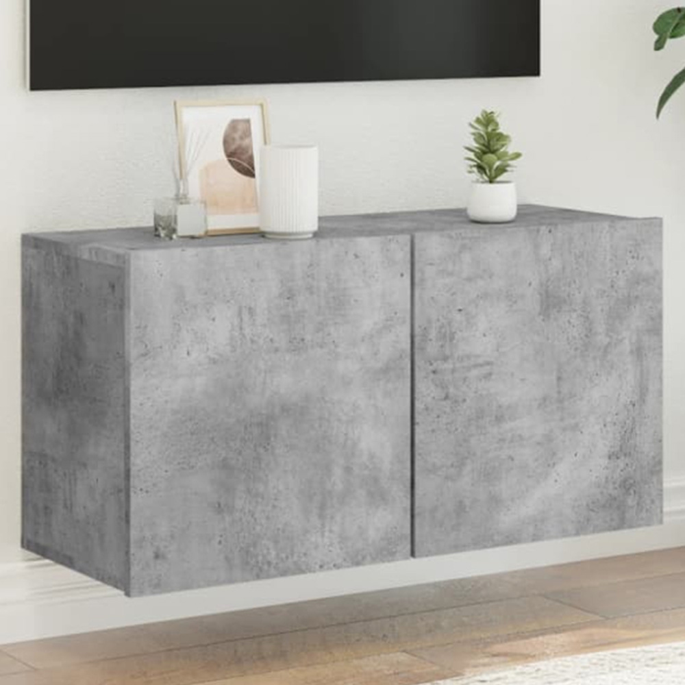 vidaXL 2 Door Concrete Grey Wall Mounted TV Cabinet Image 1