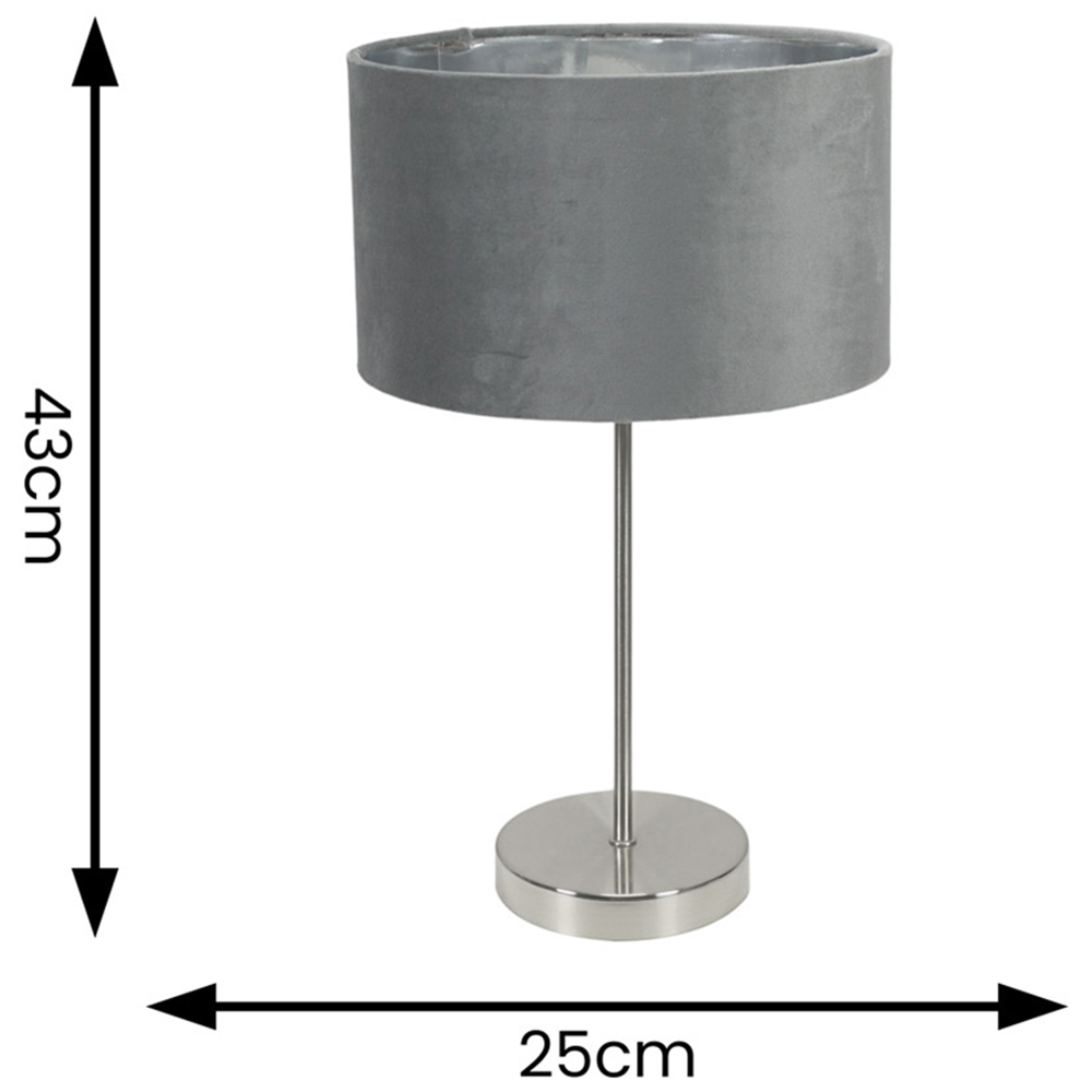 ValueLights Chrome Stem LED Table Lamp with Grey and Chrome Velvet Lamp Shade Image 4