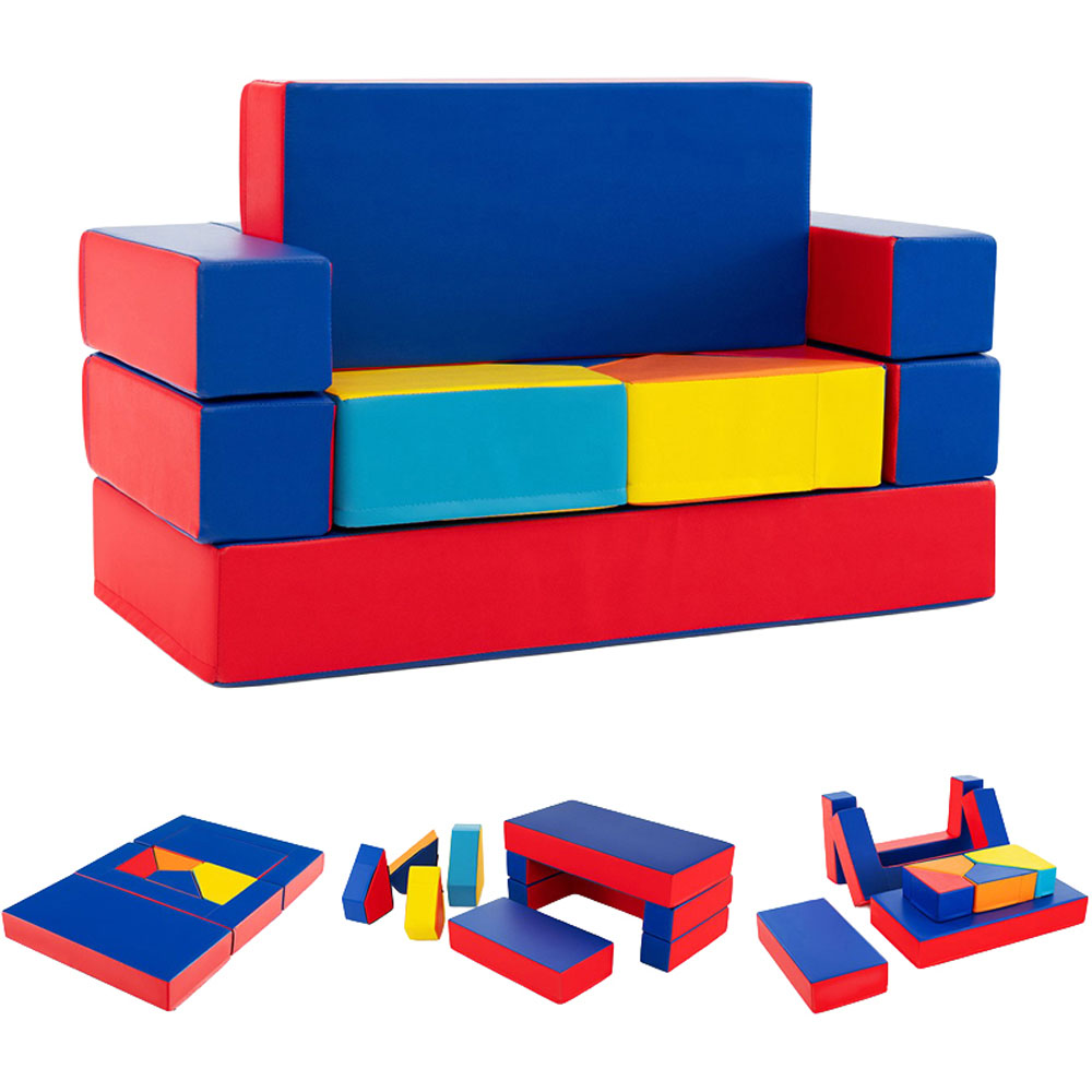 Costway Multicolour 4-in-1 Convertible Foam PU Leather Couch Play Set 8 Piece Image 3
