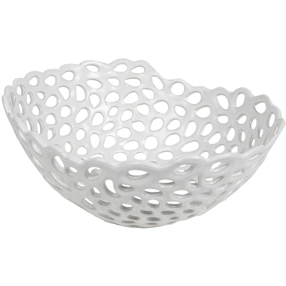Cut-Out White Ceramic Bowl Image 1