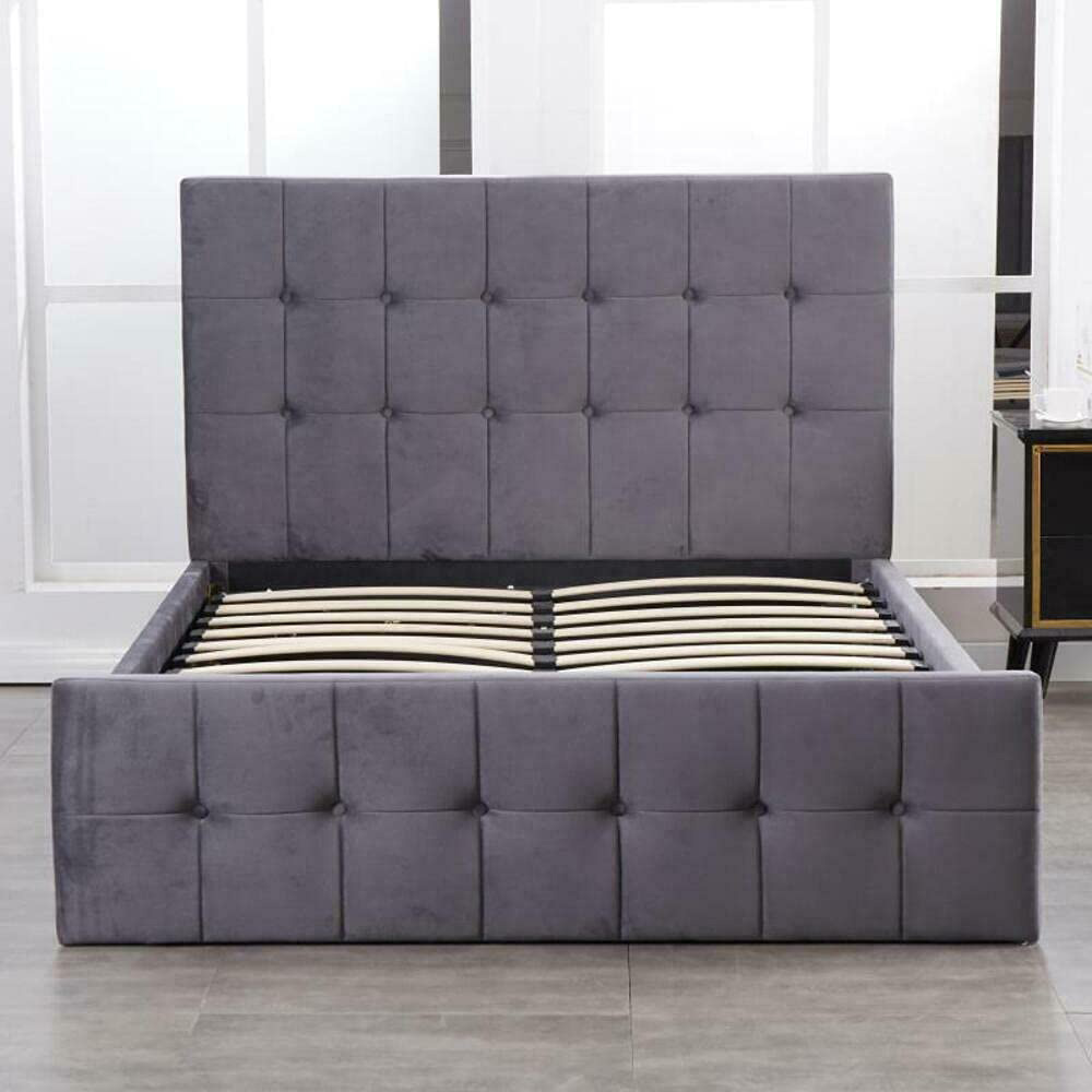 Portland Double Grey Velvet Cushioned Ottoman Bed Image 3