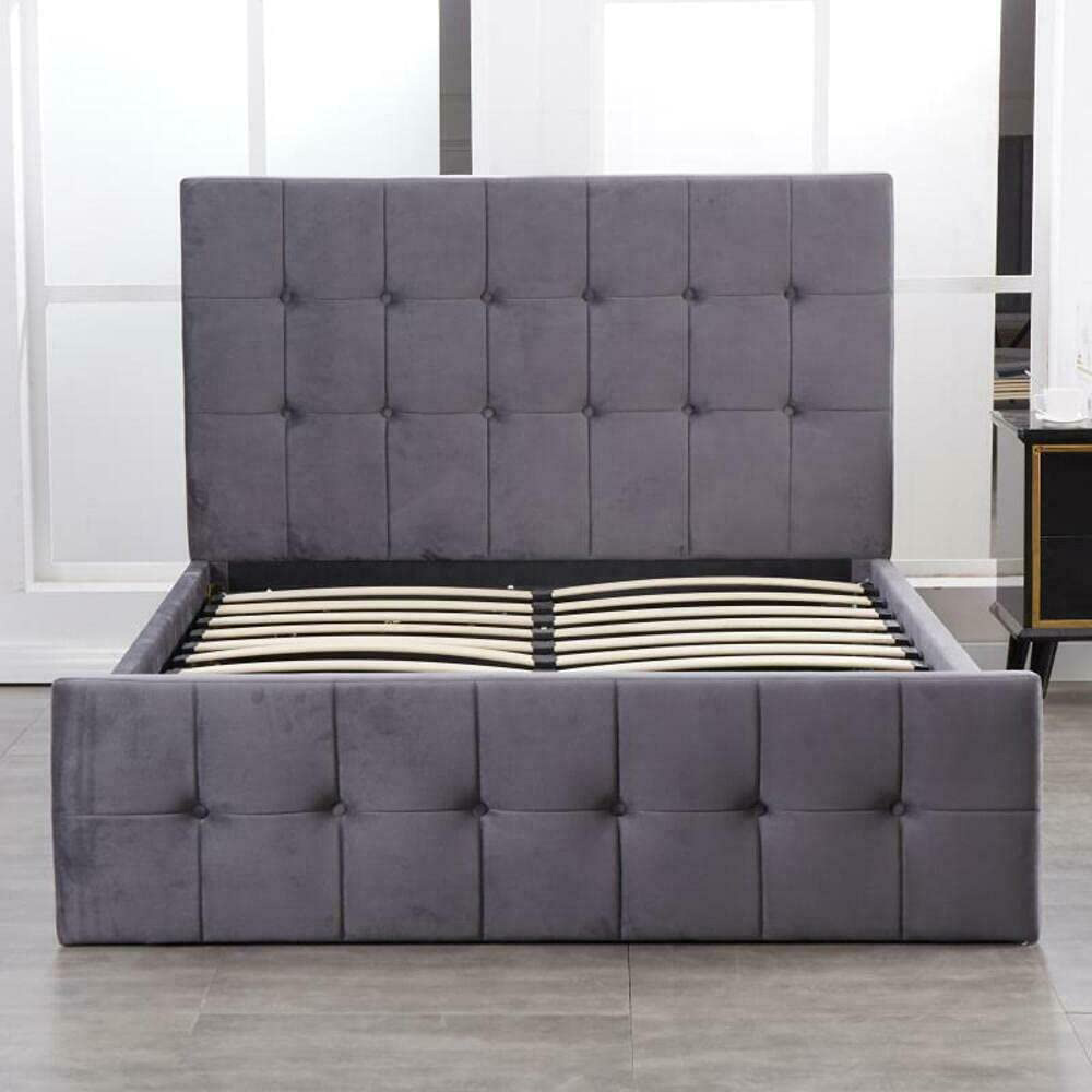 Portland Single Grey Velvet Cushioned Ottoman Bed Image 3