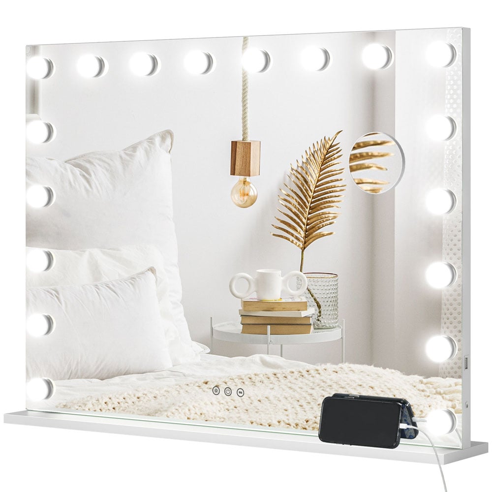 HOMCOM White LED Hollywood Vanity Mirror with 10X Magnification and USB Port 80 x 62cm Image 1