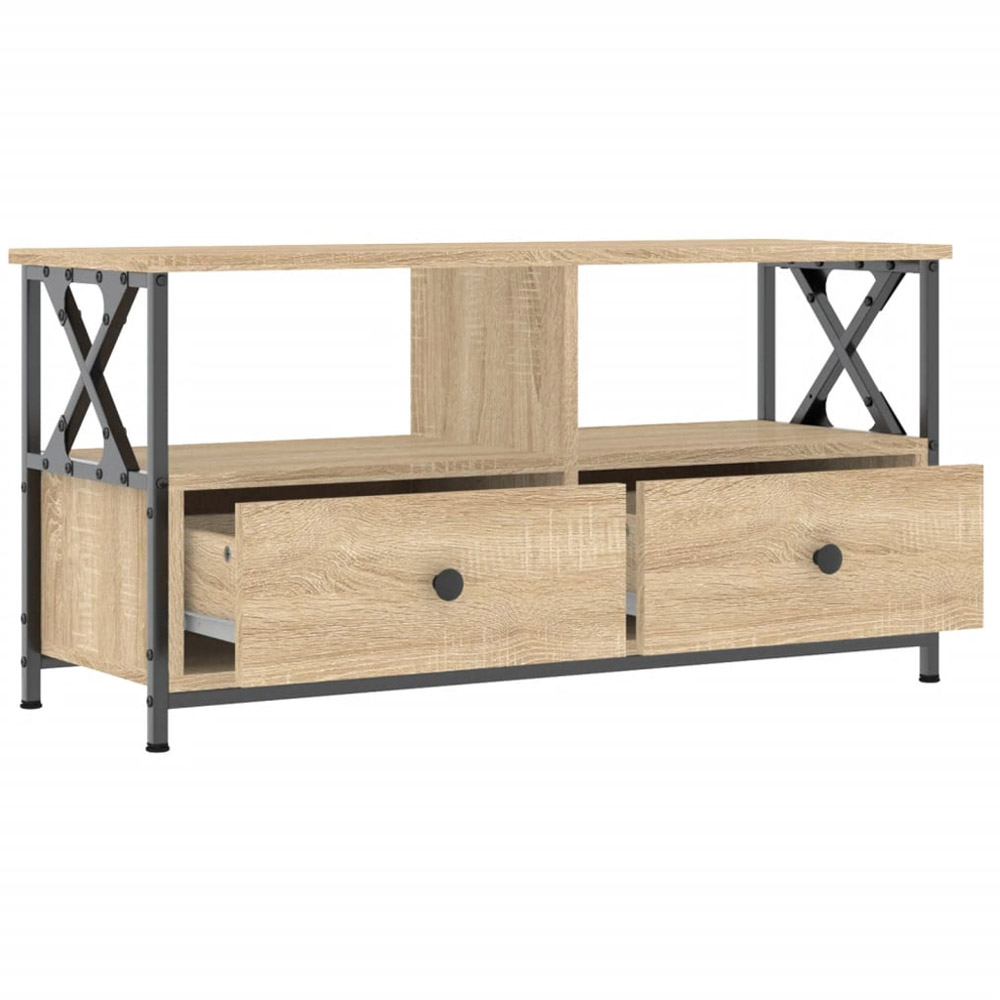 vidaXL 2 Drawer 2 Open Shelf TV Cabinet with Black Handles Image 5