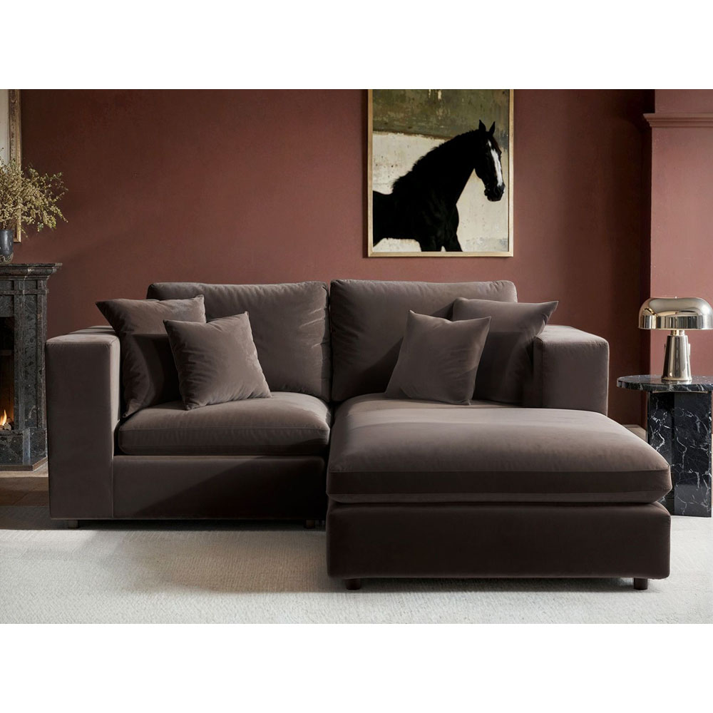 Solace+Co Asher 3 Seater Brown Velvet Sofa with Footstool Image 4