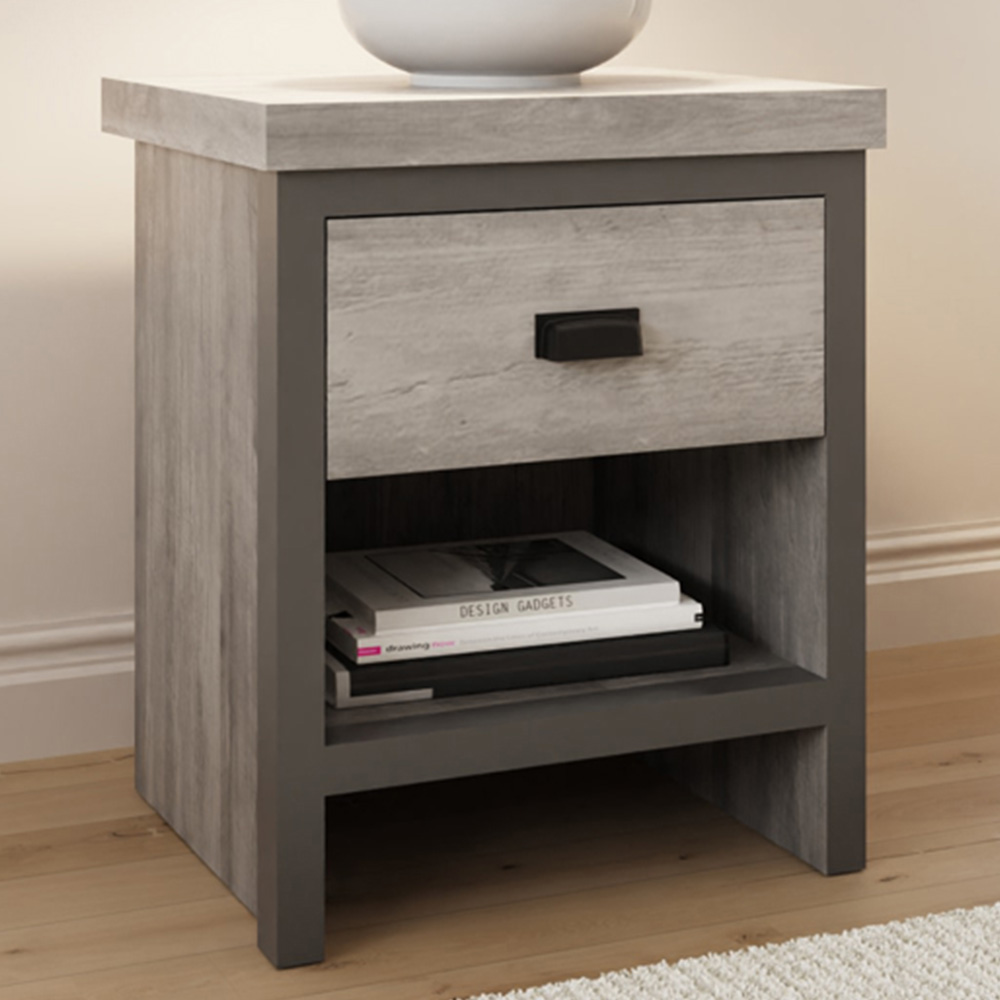GFW Boston Single Drawer Grey Lamp Table Image 1