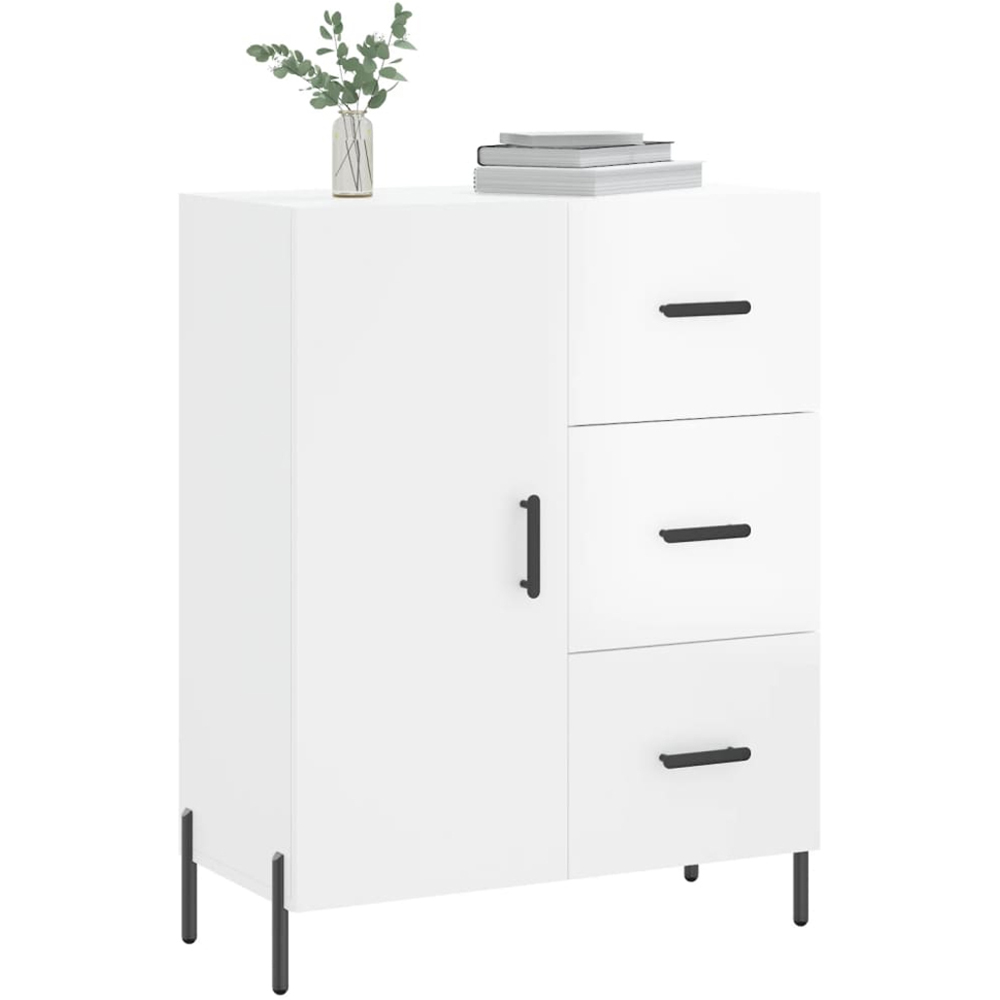 vidaXL Single Door 3 Drawer High Gloss White Sideboard Image 3