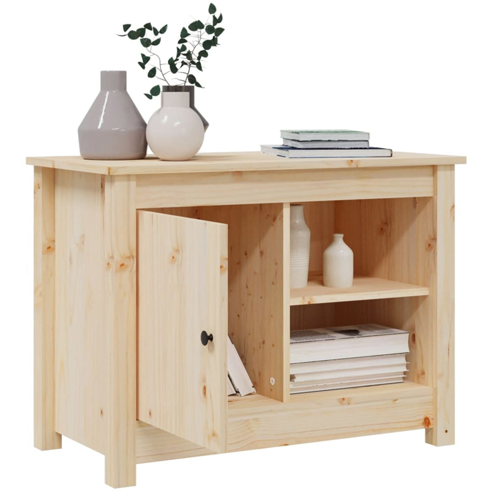vidaXL Single Door 2 Open Shelf Natural Solid Wood Pine TV Cabinet Image 5