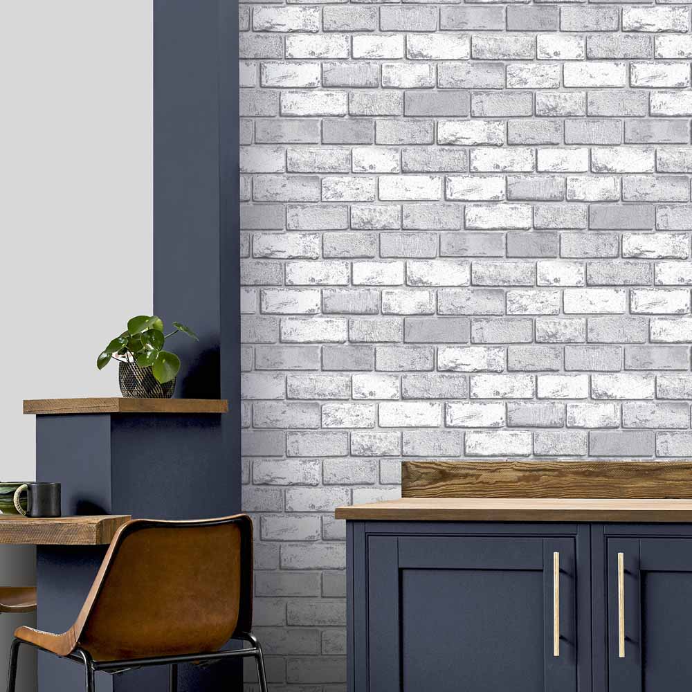 Arthouse Peel & Stick Metallic Brick White/Silver Wallpaper Image 4