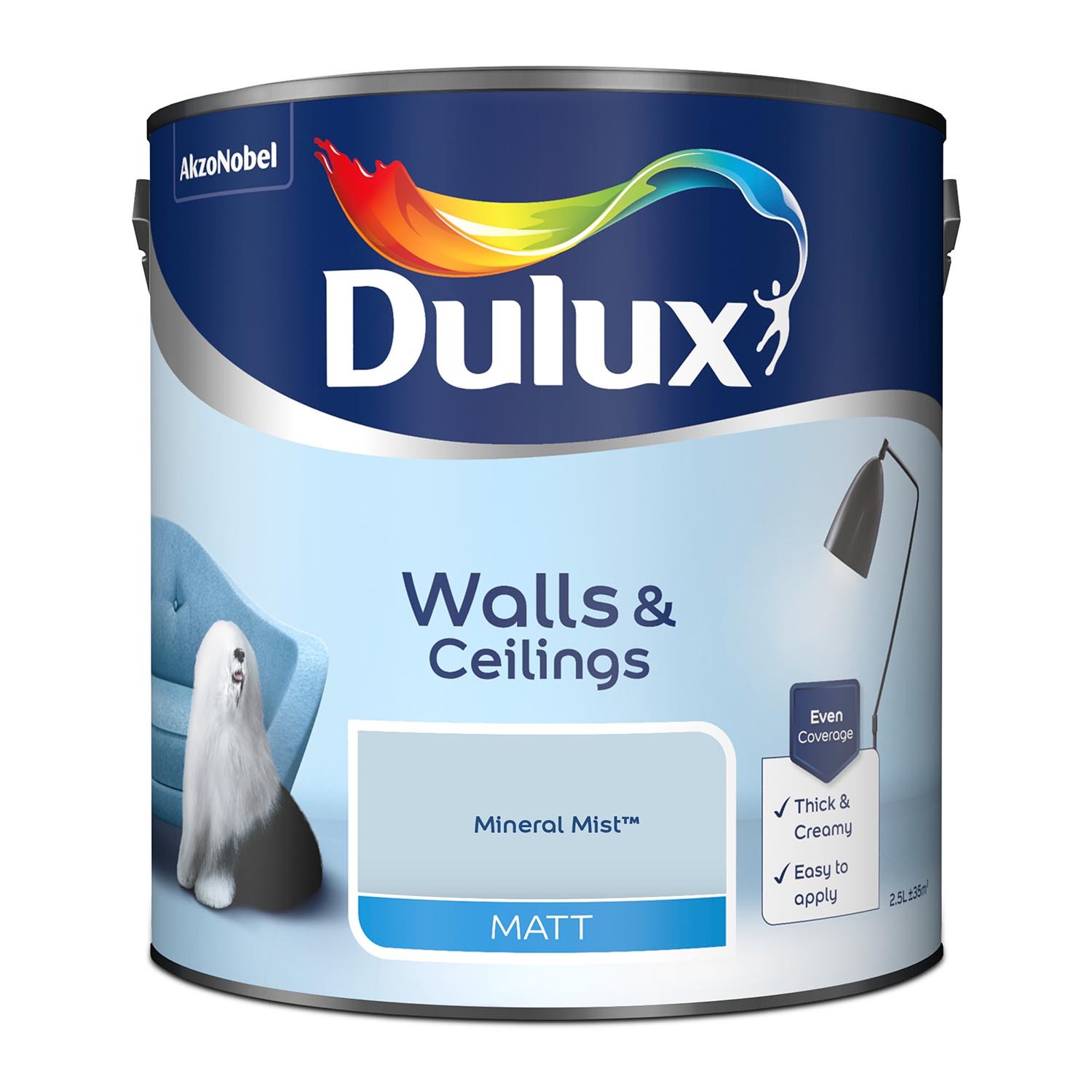 Dulux Walls & Ceilings Mineral Mist Matt Emulsion Paint 2.5L Image 2
