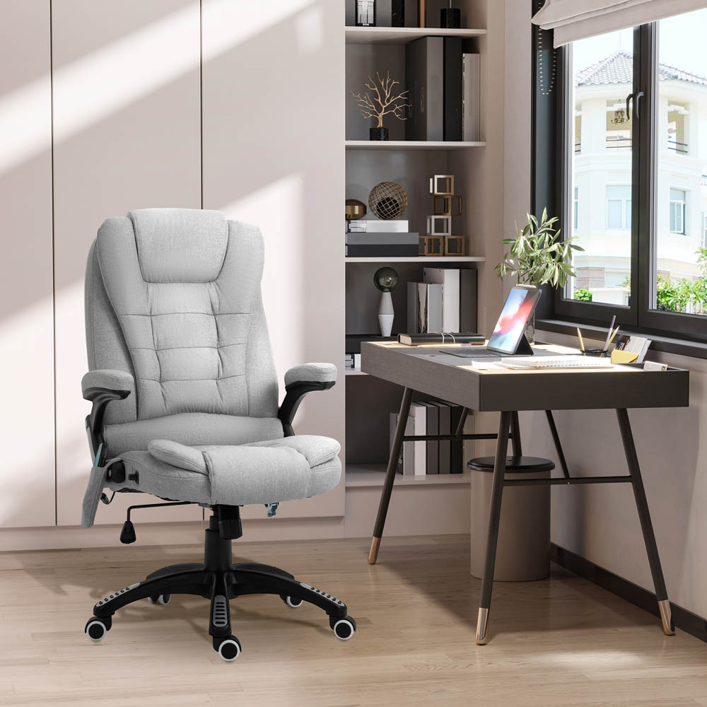 Portland Light Grey Linen Swivel Massage Recliner Office Chair Image 7