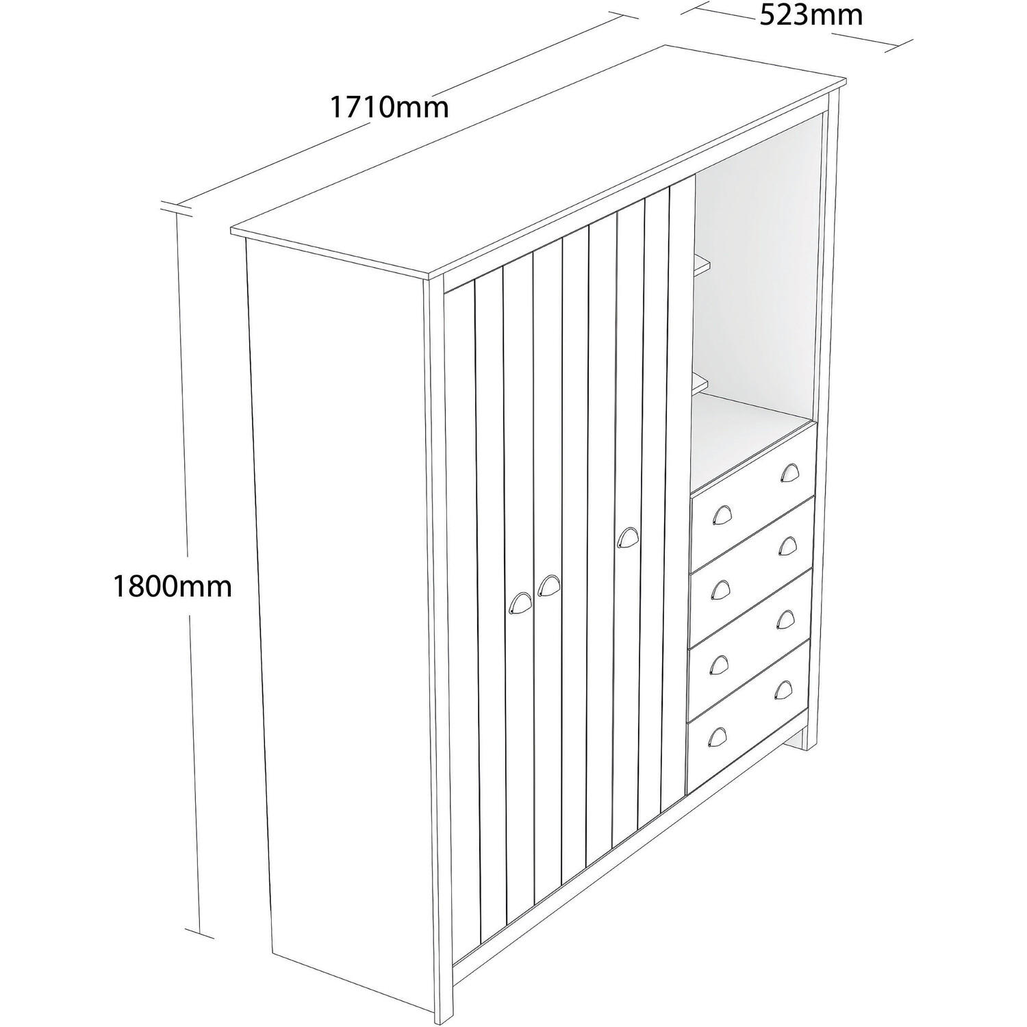 Lexington 3 Door 4 Drawer Grey Combination Wardrobe Image 5