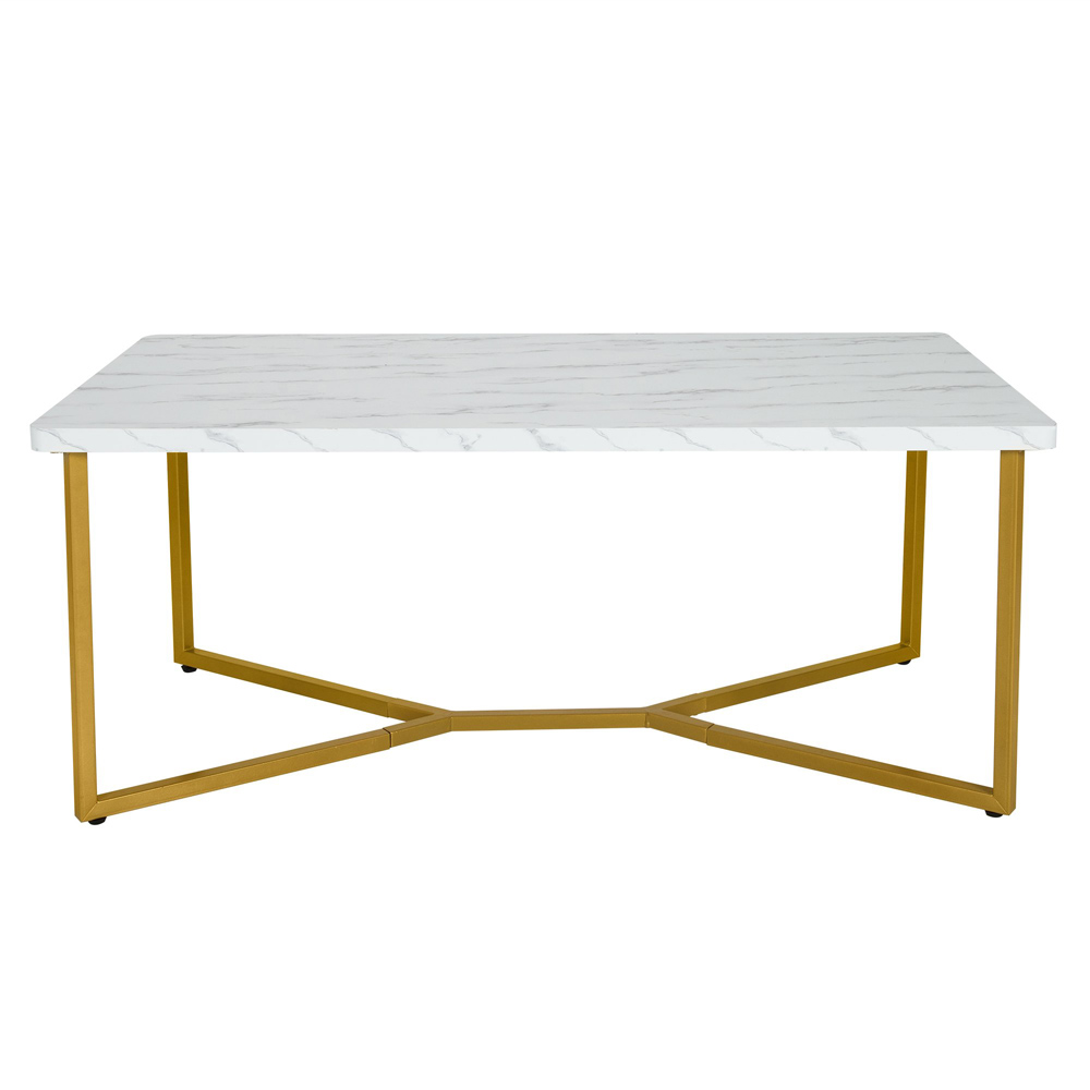Costway Faux Marble Modern Coffee Table with Golden Y Shaped Legs Image 2