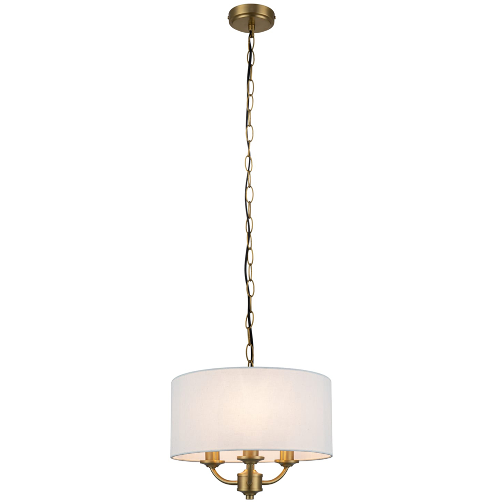 Cosylyte Winston Brass 3 Light Faux Linen Outer Shade Pendant Light Image 1