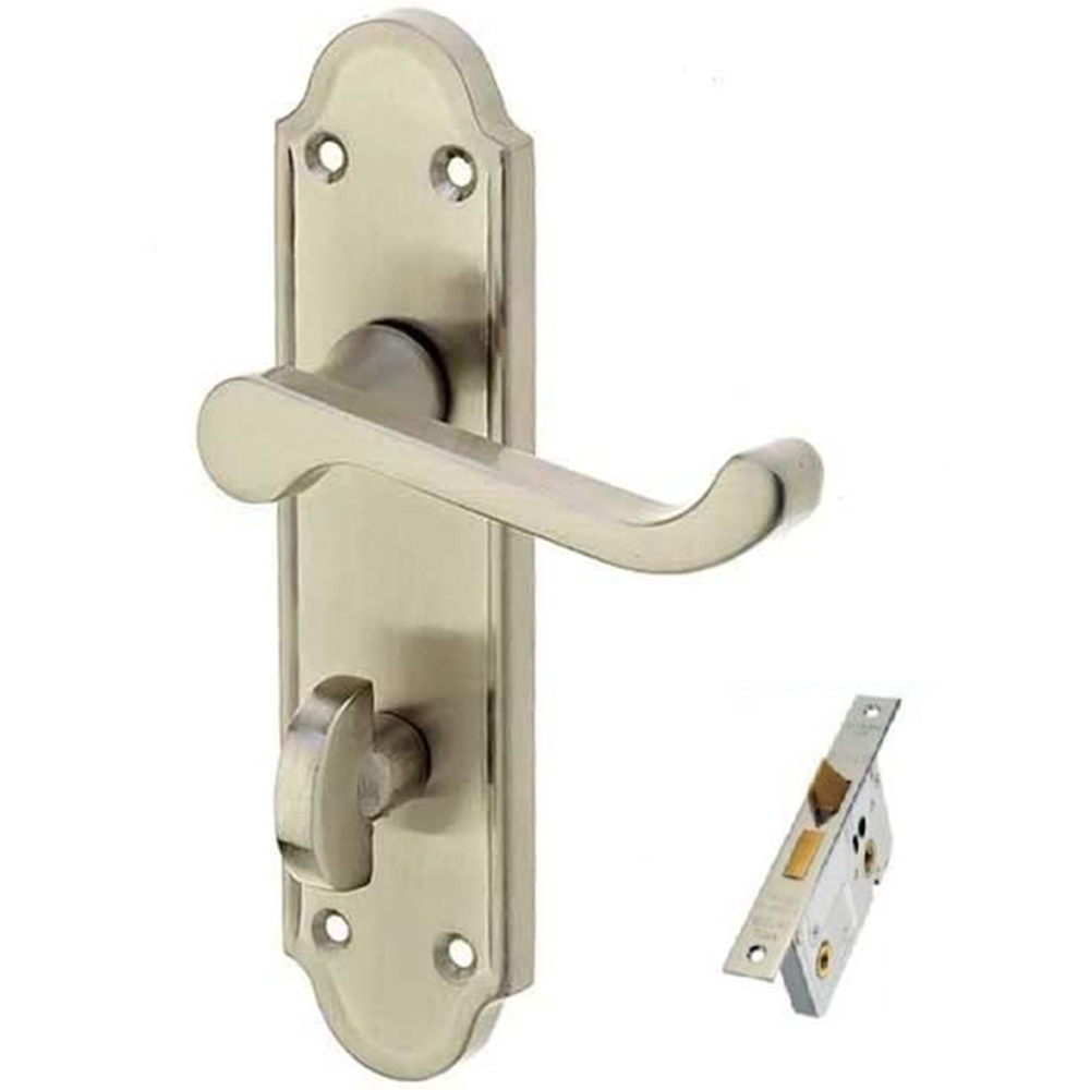Golden Grace Satin Nickel Ashworth Bathroom Door Handle Set 170 x 40mm Image 1