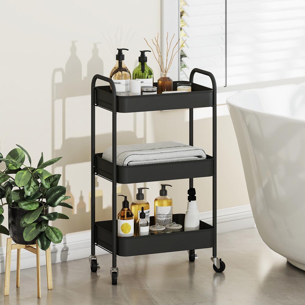 HOMCOM 3-Tier Black Mesh Basket Rolling Utility Cart Image 5