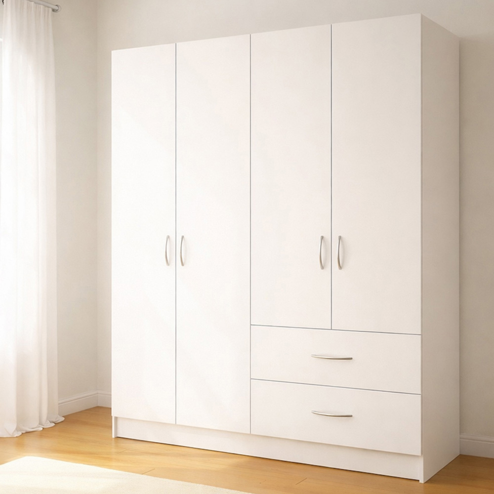 TJ'S Venice 4 Door 2 Drawer White Wardrobe Image 1