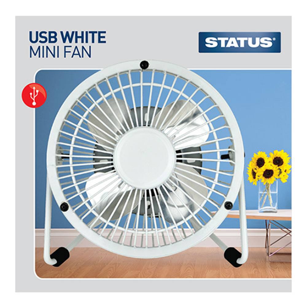 Status USB Mini Fan White 4in Wilko