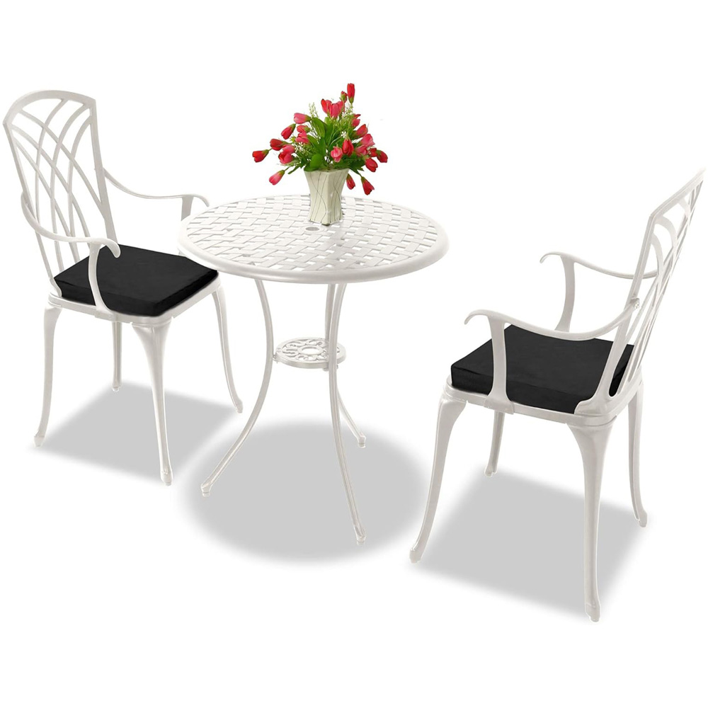 Centurion Oshowa 2 Seater White and Black Cast Aluminium Garden Bistro Set with Cushions Image 5