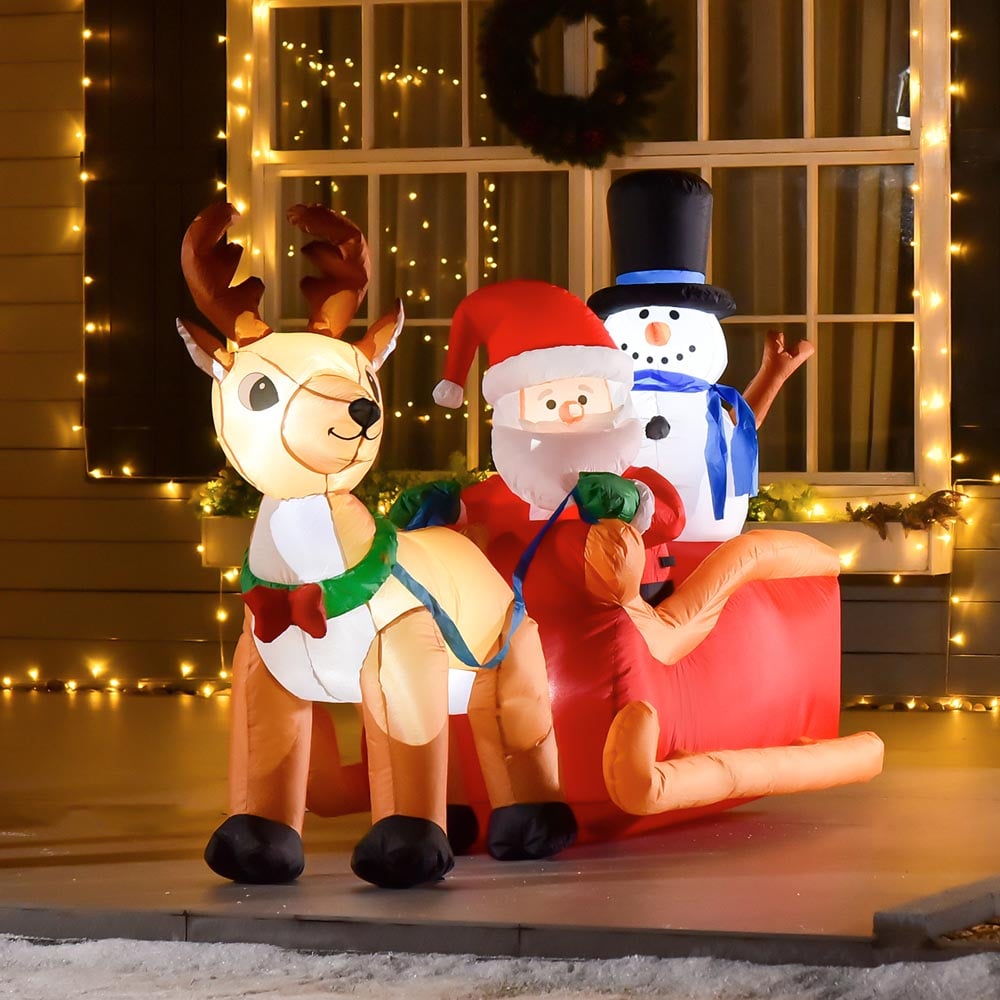 Everglow LED Inflatable Christmas Santa Claus with Snowman on Sleigh Deer 4.2ft Image 7