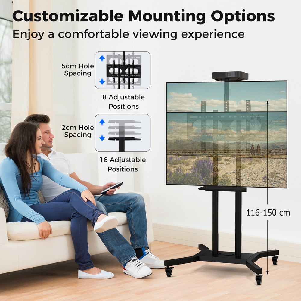 Costway Adjustable TV Stand Cart with Lockable Wheels Image 8