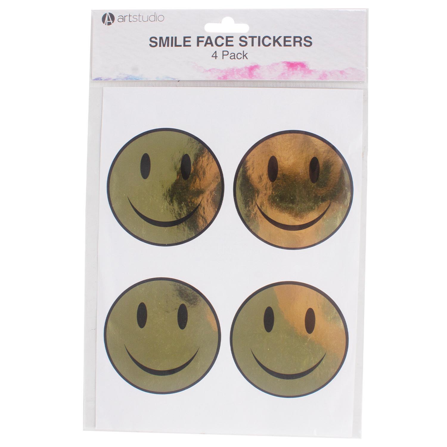 Art Studio Gold Smile Face Stickers 4 Pack Image