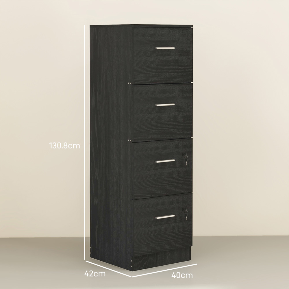 HOMCOM 4 Drawer Black Wood Effect Locking File Cabinet Image 9