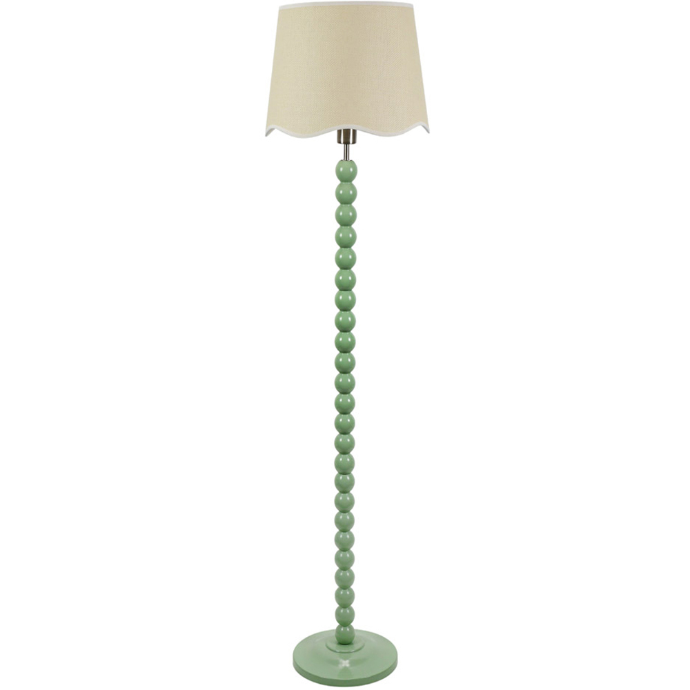ValueLights Bobbins Linen Scallop White Trim Shade Sage Green LED Floor Lamp Image 1