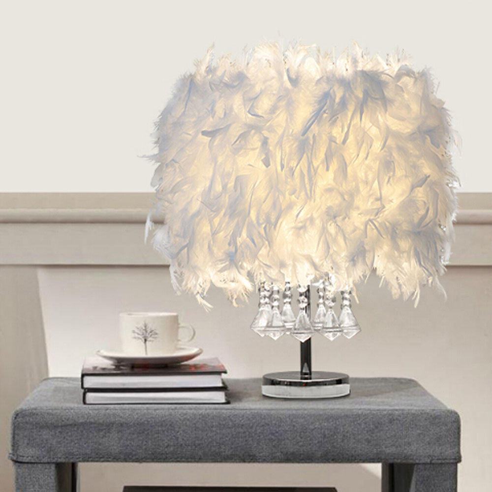 Living and Home LED Table Lamp with Transparent Crystals Feather Lampshade Image 4