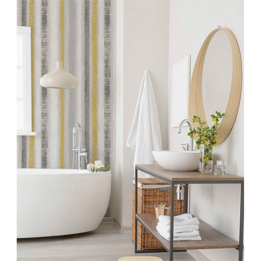 Arthouse Painted Vertical Stripes Ochre and Grey Wallpaper Image 5
