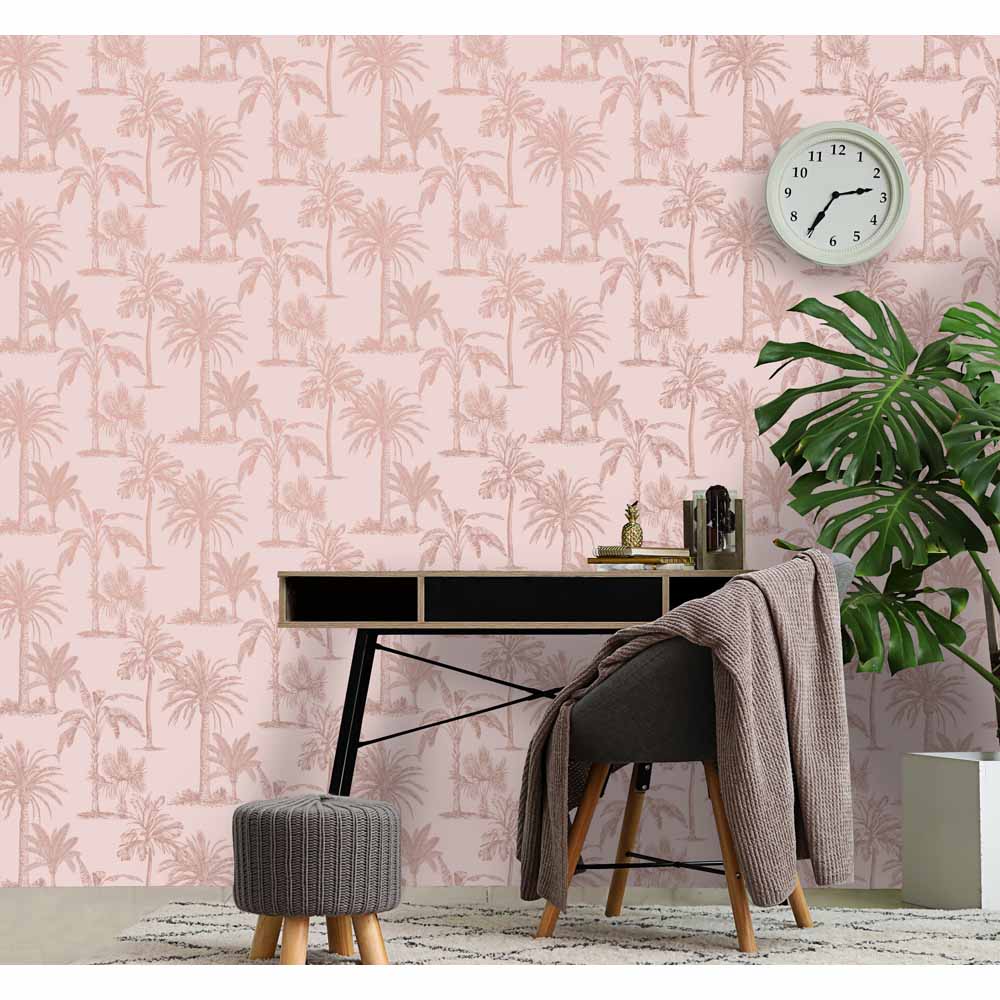 Holden Decor Glistening Tropical Tree Metallic Pink Wallpaper Image 2