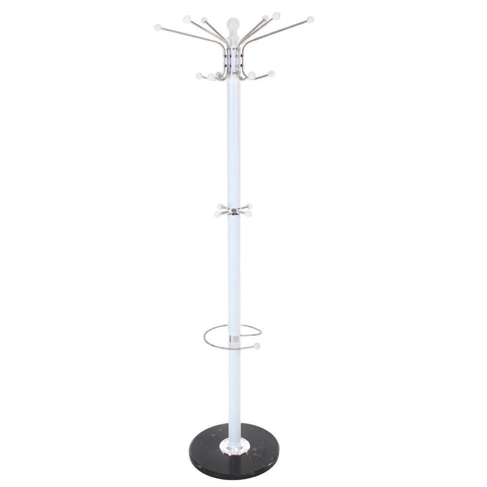 tectake 16 Hook White Coat Stand with Umbrella Stand and Bag holder Image 1