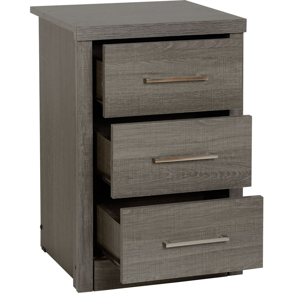 Lisbon Black Woodgrain 3 Drawer Bedside Cabinet Image 2