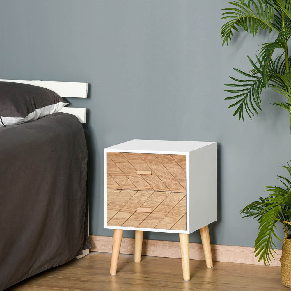 Portland Nordic 2 Drawer White Wooden Bedside Table Image 7