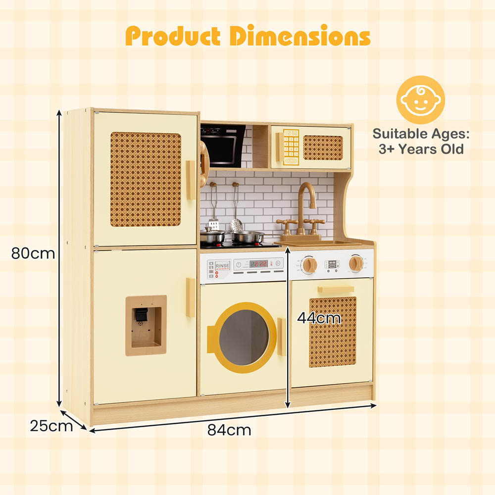 Costway Kids Yellow Wooden Kitchen Playset with Stove and Water Dispenser Image 7
