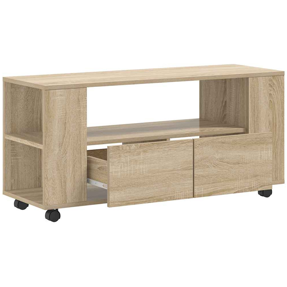 vidaXL 2 Drawer Single Open Shelf Sonoma Oak TV Cabinet with Wheels Image 4