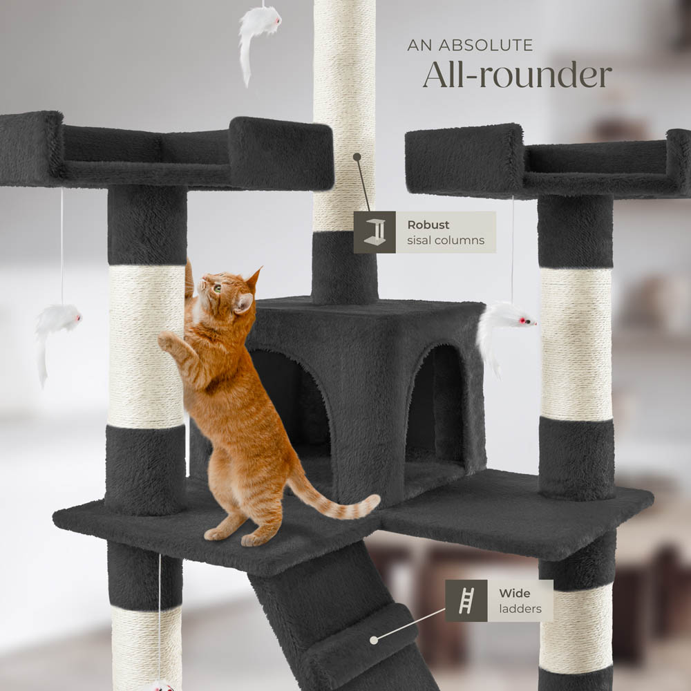tectake Barney Black Cat Tree with Scratching Posts 170cm Image 5